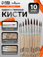 Кисти для рисования, белка, 10 штук: № 1, 2, 3, 4, 5, 6, 7, 8, 9, 10, Calligrata, круглые, деревянная ручка, международный размер - Фото 1