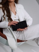 Сумка-клатч вечерняя на магните, на серебристой цепочке, блестящая, чёрная - Фото 16