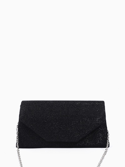 Сумка-клатч женская вечерняя на магните, на длинной цепочке, мерцающая, чёрная