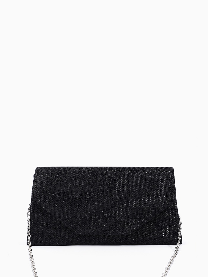 Сумка-клатч женская вечерняя на магните, на длинной цепочке, мерцающая, чёрная - Фото 1