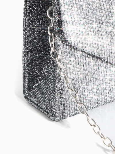 Сумка-клатч на магните, длинная цепь, цвет серебристый
