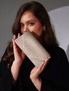 Сумка-клатч женская вечерняя на магните, на длинной цепочке, мерцающая, золотистая 5131723