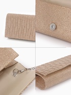 Сумка-клатч женская вечерняя на магните, на длинной цепочке, блестящая, золотистая - Фото 3