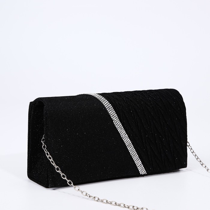 Сумка-клатч на магните, длинная цепь, цвет чёрный - фото 1886564780