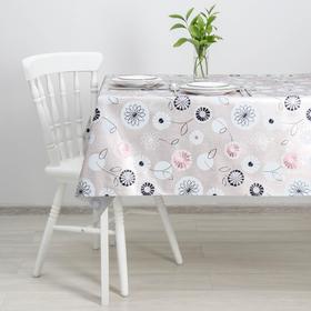 Клеёнка на стол на тканевой основе «Цветочное поле», ширина 137 см, рулон 20 метров, толщина 0,25 мм, цвет серебряный