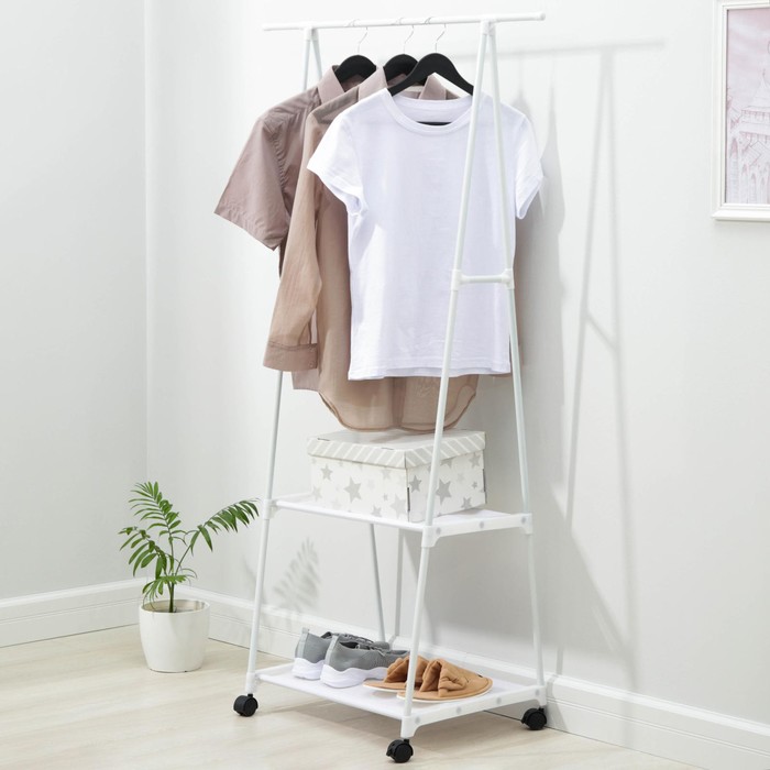 Стойка - вешалка для одежды, 2 полочки, 55×42×160 см, белая - Фото 1