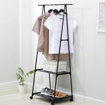 Стойка - вешалка для одежды, 2 полочки, 55×42×160 см, цвет чёрный