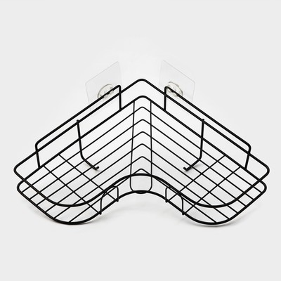 Полка для ванной Доляна, угловая, 2 крючка, 26×26×10 см, чёрная