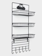 Полка 3-х ярусная, 6 крючков, 47×30×14 см, чёрная - Фото 2