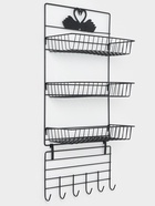 Полка 3-х ярусная, 6 крючков, 47×30×14 см, чёрная - Фото 1