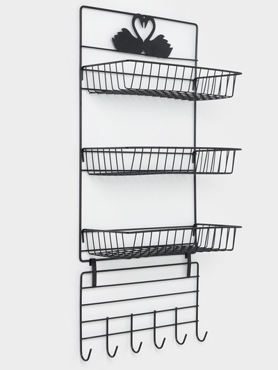 Полка 3-х ярусная, 6 крючков, 47×30×14 см, чёрная