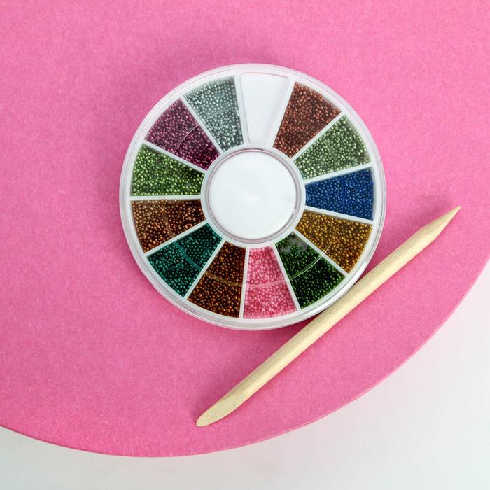 Набор бульонок для декора ногтей (12 цветов) и апельсиновая палочка Born to sparkle 21233