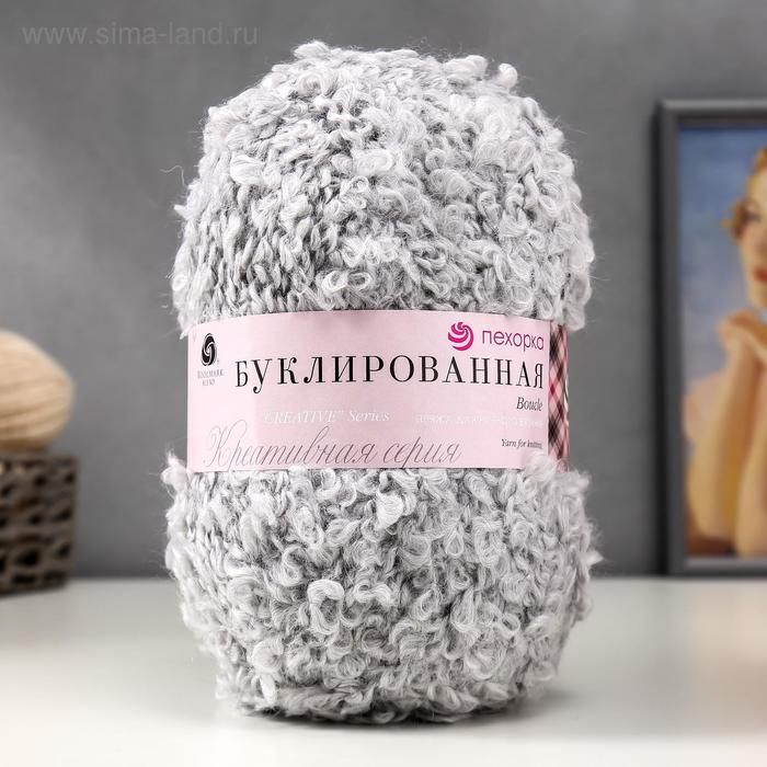 Пряжа для вязания спицами, крючком «Пехорский текстиль. Буклированная», 30% мохер, 20% шерсть, 50% акрил, 220 м/200 г, (08 св. серый) - Фото 1