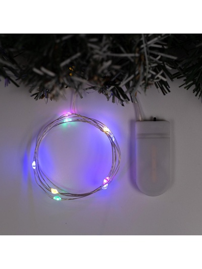 Гирлянда «Нить» 1 м роса, IP20, серебристая нить, 10 LED, батарейки CR2032×2 (в комплекте), свечение мульти