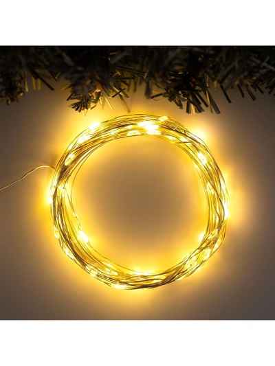 Гирлянда «Нить» 10 м, роса, IP20, серебристая нить, 100 LED, свечение тёплое белое, 12 В