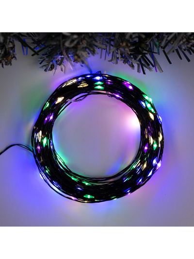 Гирлянда «Нить» 20 м, роса, IP20, чёрная нить, 200 LED, свечение мульти, 12 В