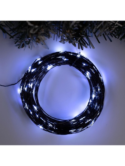 Гирлянда «Нить» 20 м, роса, IP20, чёрная нить, 200 LED, свечение белое, 12 В
