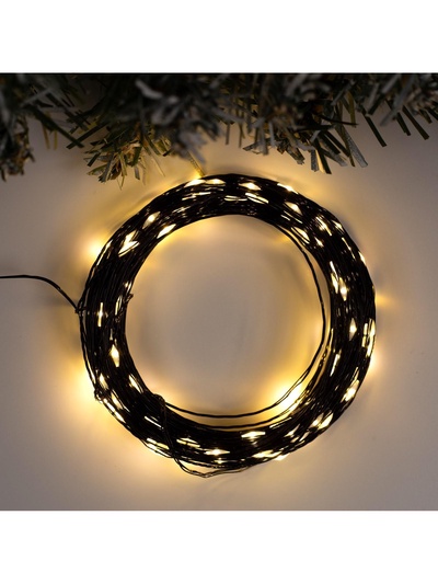 Гирлянда «Нить» 20 м, роса, IP20, чёрная нить, 200 LED, свечение тёплое белое, 12 В