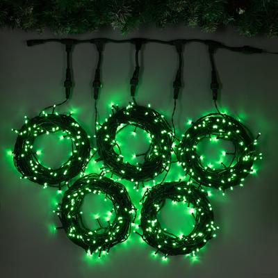 Гирлянда «Клип-лайт» 5 нитей по 20 м, IP44, УМС, тёмная нить, 665 LED, свечение зелёное, 24 В