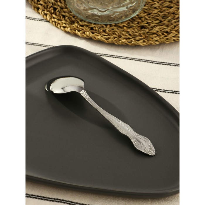 Ложка десертная «Тройка», h=18 см, толщина 2 мм, цвет серебряный - фото 1908231860