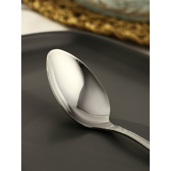 Ложка десертная «Тройка», h=18 см, толщина 2 мм, цвет серебряный - фото 1908231861