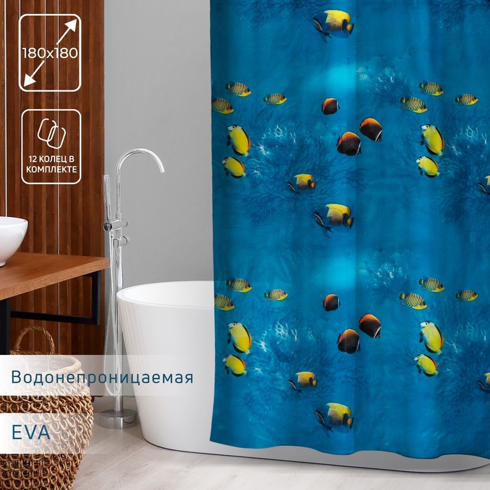 Штора для ванны Доляна «Рыбки», 180×180 см, EVA - Фото 1