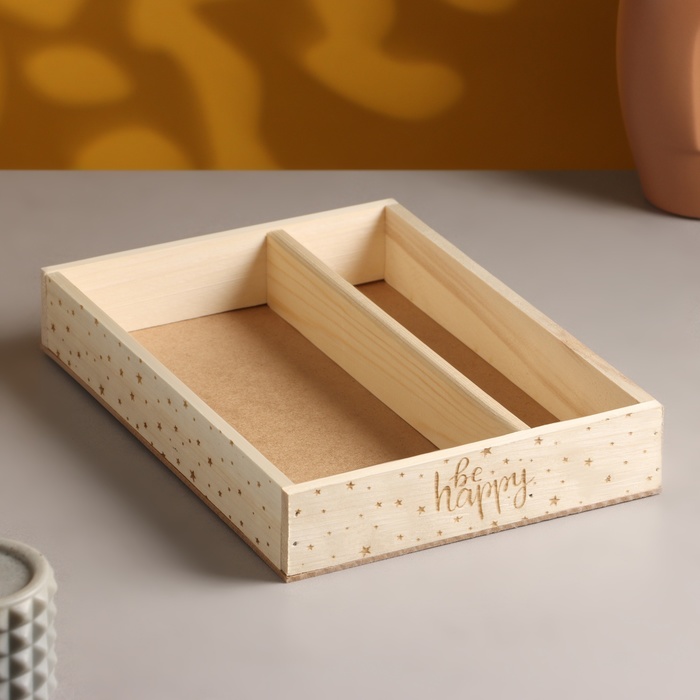 Кашпо деревянное, 27.5×20×4.5 см "Be happy", 2 отдела, гравировка - Фото 1