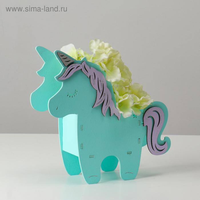 Подарочный ящик «Единорог», 21.5×7×21 см, деревянный, бирюзовый - Фото 1