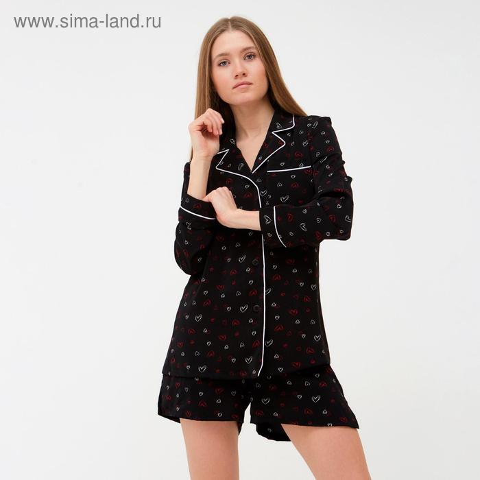 Пижама женская (рубашка, шорты) MINAKU, размер 42, чёрный - Фото 1