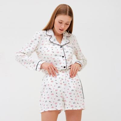 Пижама женская (рубашка, шорты) MINAKU, белая, размер 42
