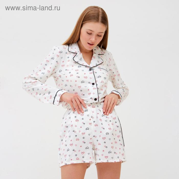 Пижама женская (рубашка, шорты) MINAKU, белая, размер 44 - Фото 1