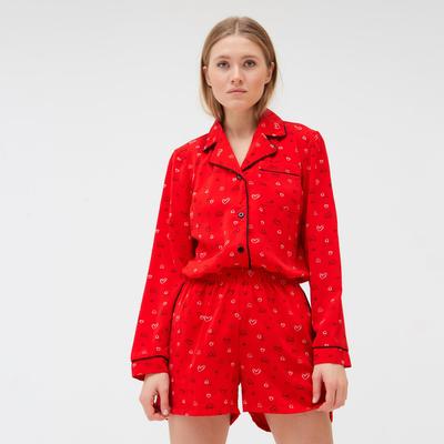 Пижама женская (рубашка, шорты) MINAKU: Light touch, размер 44, красная
