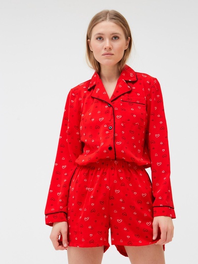 Пижама женская (рубашка, шорты) MINAKU: Light touch, размер 44, красная