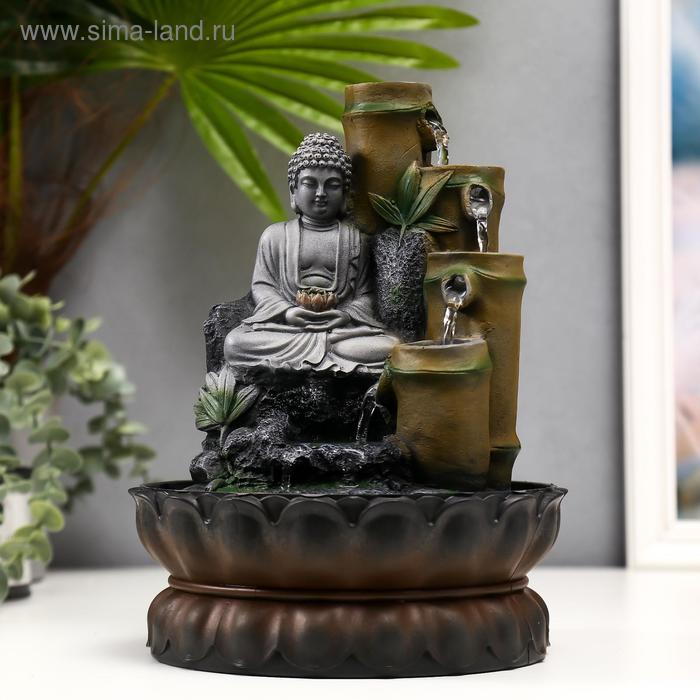 Фонтан настольный от сети "Серый будда и фонтан из бамбука" 28х20,5х20,5 см