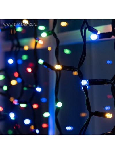 Гирлянда «Занавес» 2×1.5 м, IP65, УМС, тёмная нить каучук, 300 LED, свечение мульти, 220 В