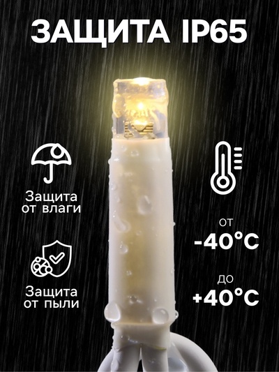 Гирлянда «Занавес» 2×1.5 м, IP65, УМС, тёмная нить каучук, 300 LED, свечение тёплое белое, 220 В