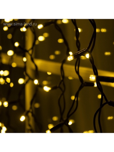 Гирлянда «Занавес» 2×1.5 м, IP65, УМС, тёмная нить каучук, 300 LED, свечение тёплое белое, 220 В