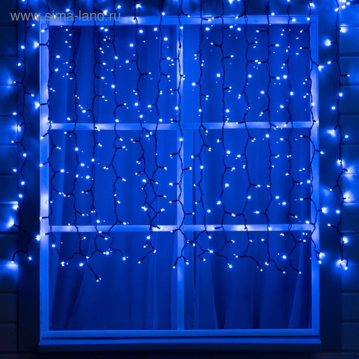 Гирлянда "Занавес" 2 х 1.5 м , IP65, УМС, тёмная нить каучук, 300 LED, свечение синее, 220 В - Фото 1