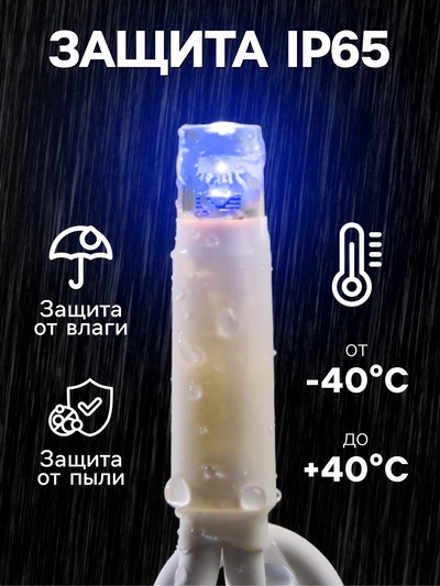 Гирлянда "Занавес" 2 х 1.5 м , IP65, УМС, белая нить каучук, 300 LED, свечение мульти, 220 В