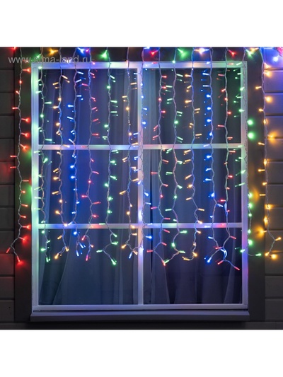 Гирлянда "Занавес" 2 х 1.5 м , IP65, УМС, белая нить каучук, 300 LED, свечение мульти, 220 В
