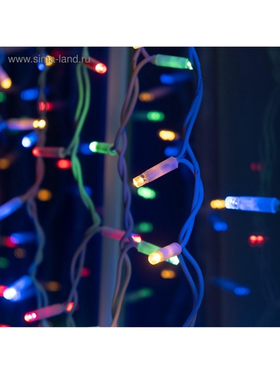 Гирлянда «Занавес» 2×1.5 м, IP65, УМС, белая нить каучук, 300 LED, свечение мульти, 220 В