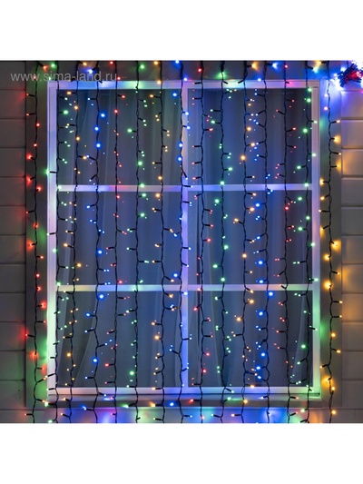 Гирлянда «Занавес» 2×3 м, IP65, УМС, тёмная нить каучук, 600 LED, свечение мульти, 220 В