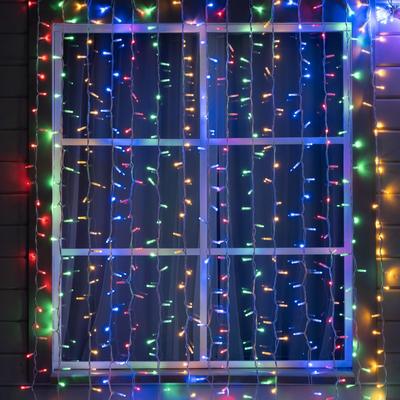 Гирлянда "Занавес" 2 х 3 м , IP65, УМС, белая нить каучук, 600 LED, свечение мульти, 220 В