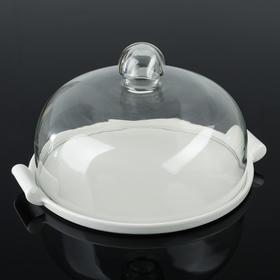 УЦЕНКА Подставка для десертов на керамической подставке с крышкой «Эстет», 26.5×23.4×27.5 см, цвет белый 6073338