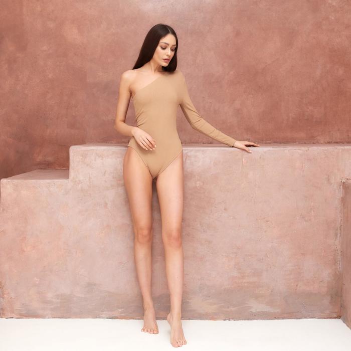 Джемпер боди MIST на одно плечо, 46, бежевый