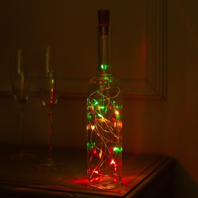 Гирлянда «Нить» 2 м роса с пробкой, IP20, серебристая нить, 20 LED, батарейки LR44×3 (в комплекте), свечение мульти