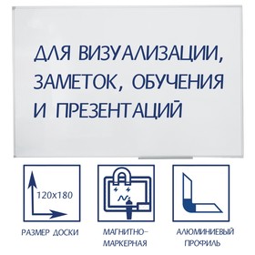 Доска магнитно-маркерная 120х180 см, Calligrata PREMIUM, в алюминиевой рамке, с полочкой 5446853