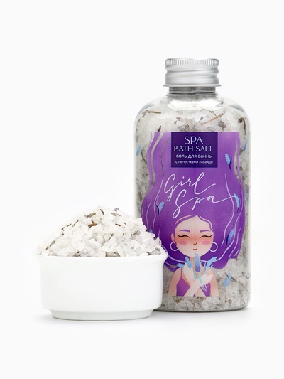 Соль для ванны с лепестками лаванды Girl Spa, 370 г, BEAUTY FOX