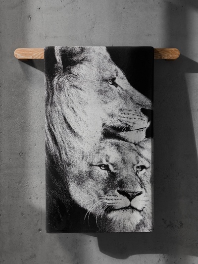 Полотенце махровое Этель «Львы» 70×130 см, 100% хлопок, 420 г/м², чёрно-белое
