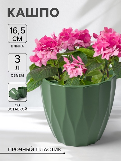Кашпо для цветов со вставкой «Флюте», 3 л, малахит